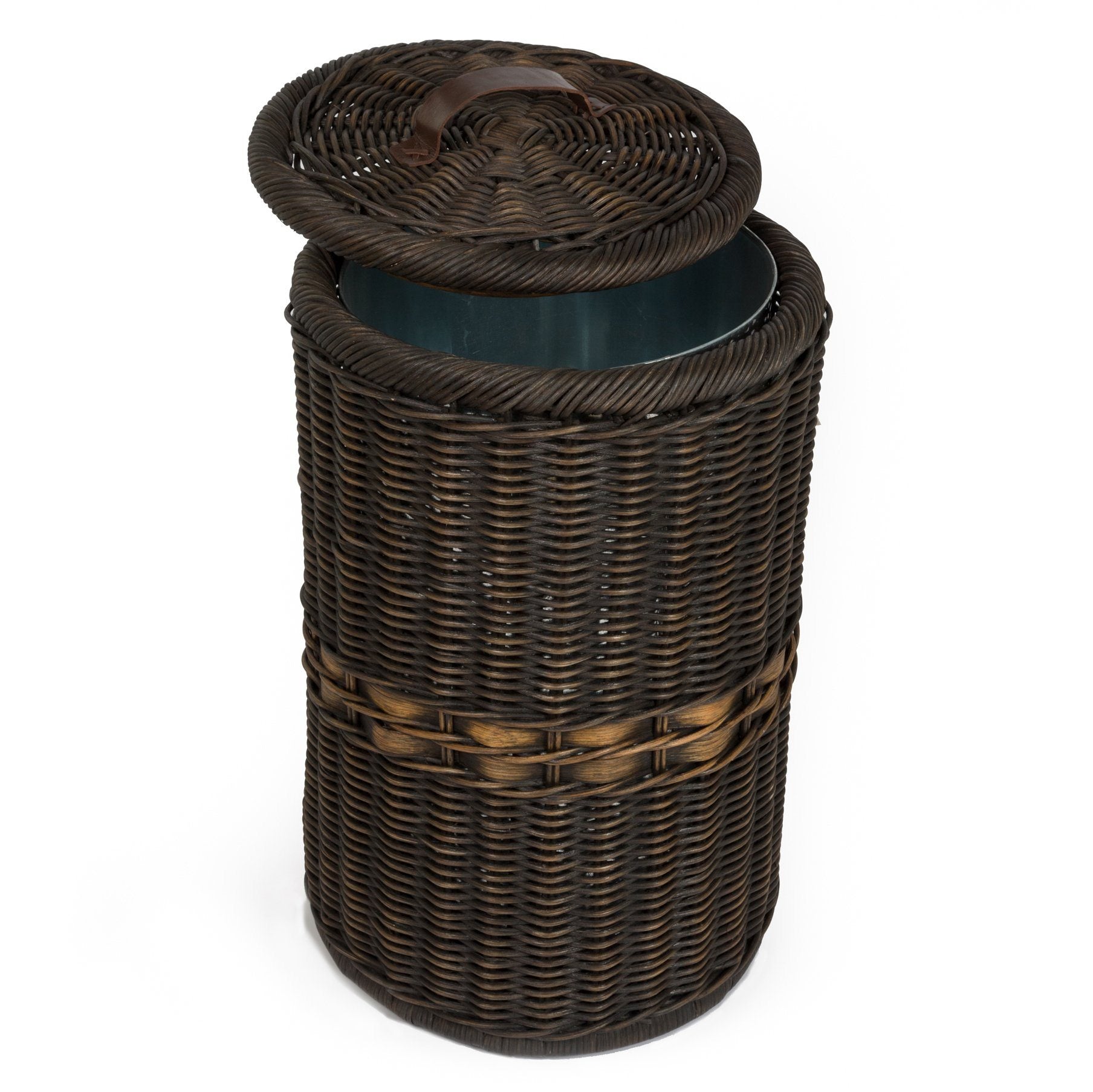 Tall Woven Trash Bin with Metal Liner with Practical Detail - Image 2
