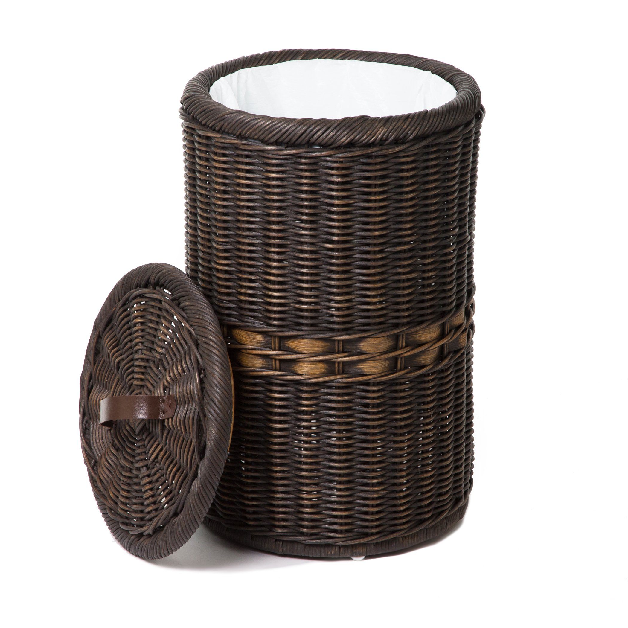 Tall Woven Trash Bin with Metal Liner with Practical Detail - Image 3