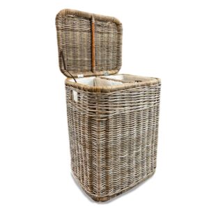 2-Compartment Natural Wicker Laundry Hamper with Practical Detail