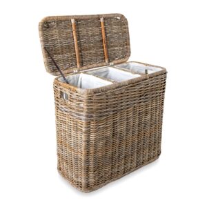 3-Compartment Natural Handwoven Wicker Laundry Hamper