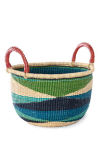 Shades of Blue Triangle Design Double Handle Woven Basket