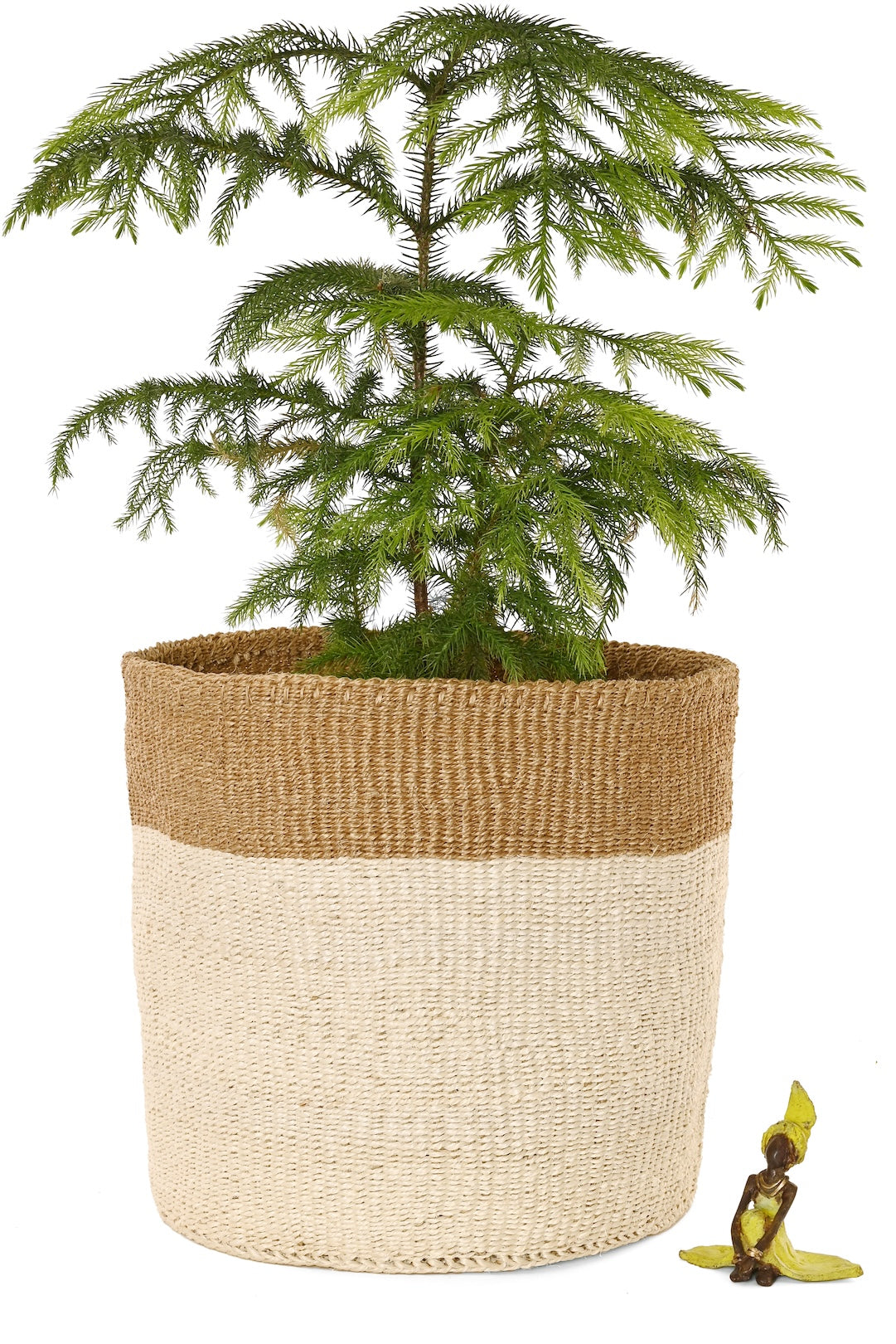 Large Cream and Khaki Sisal Basket - Image 2