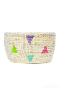 White Geometric Triangles Knitting Basket