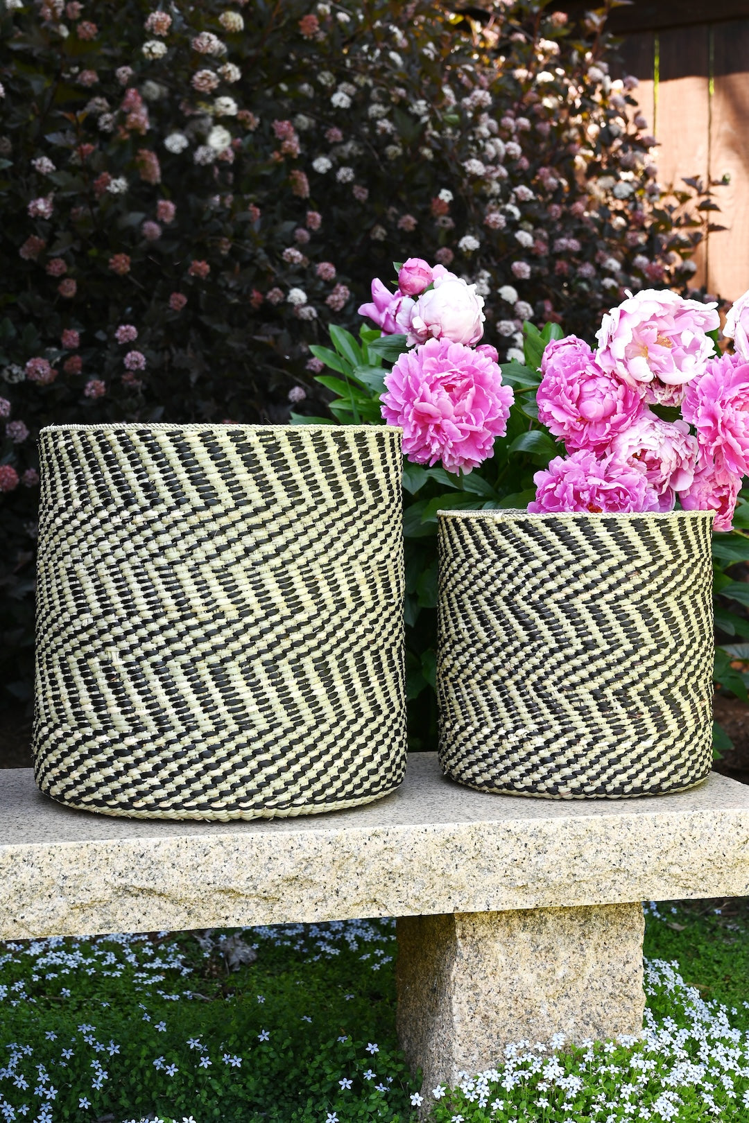 Black & Natural Woven Reed Reed Basket - Image 2