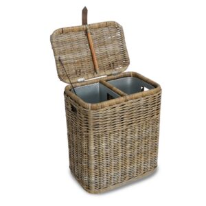Divided Natural Wicker Recycling Basket with Practical Detail