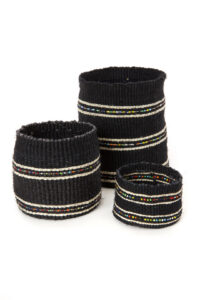 3-Piece Petite Dark Sisal Baskets with Colorful Beads