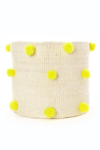 Natural Sisal Basket with Yellow Pom Poms