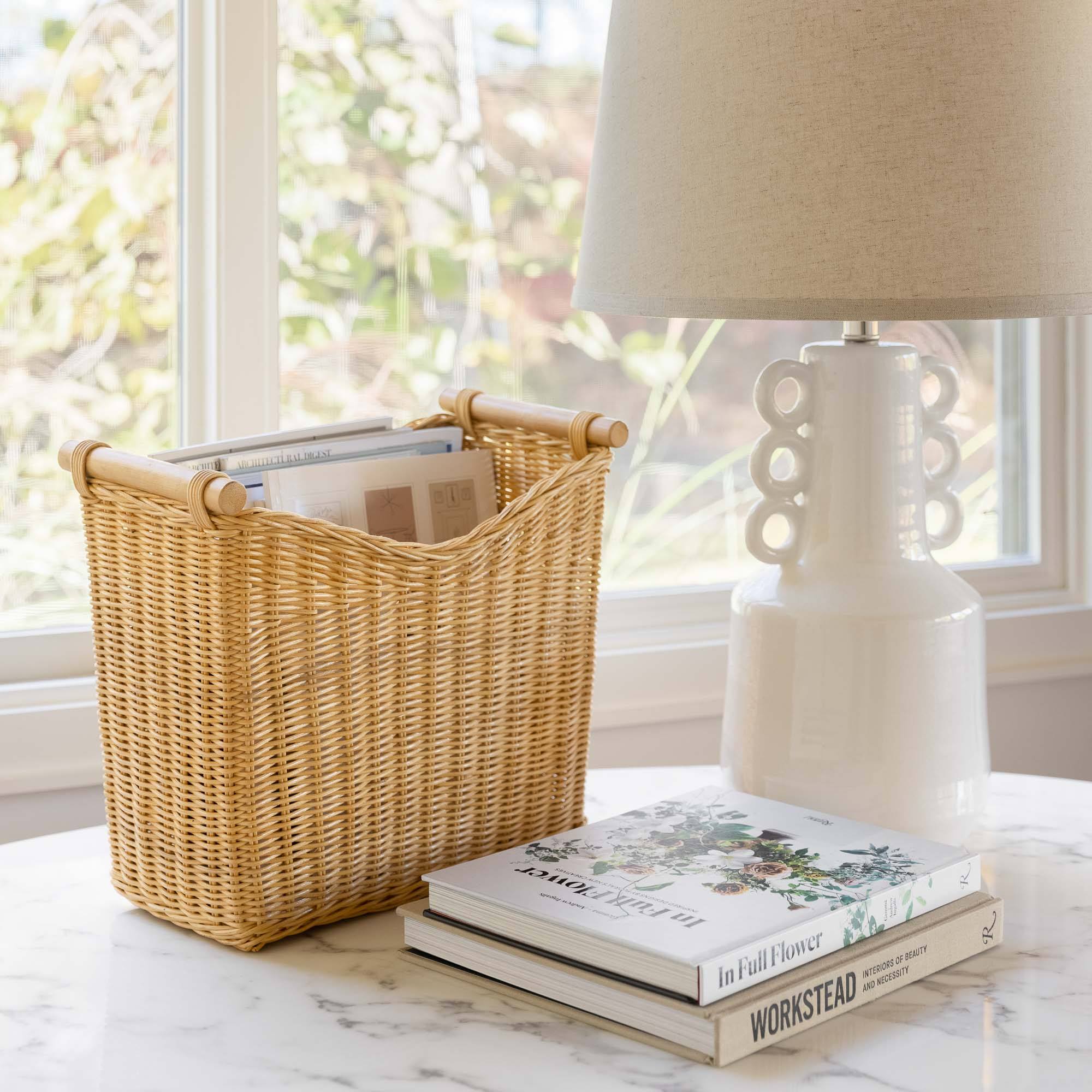 Narrow Handwoven Wicker Magazine Basket - Image 8