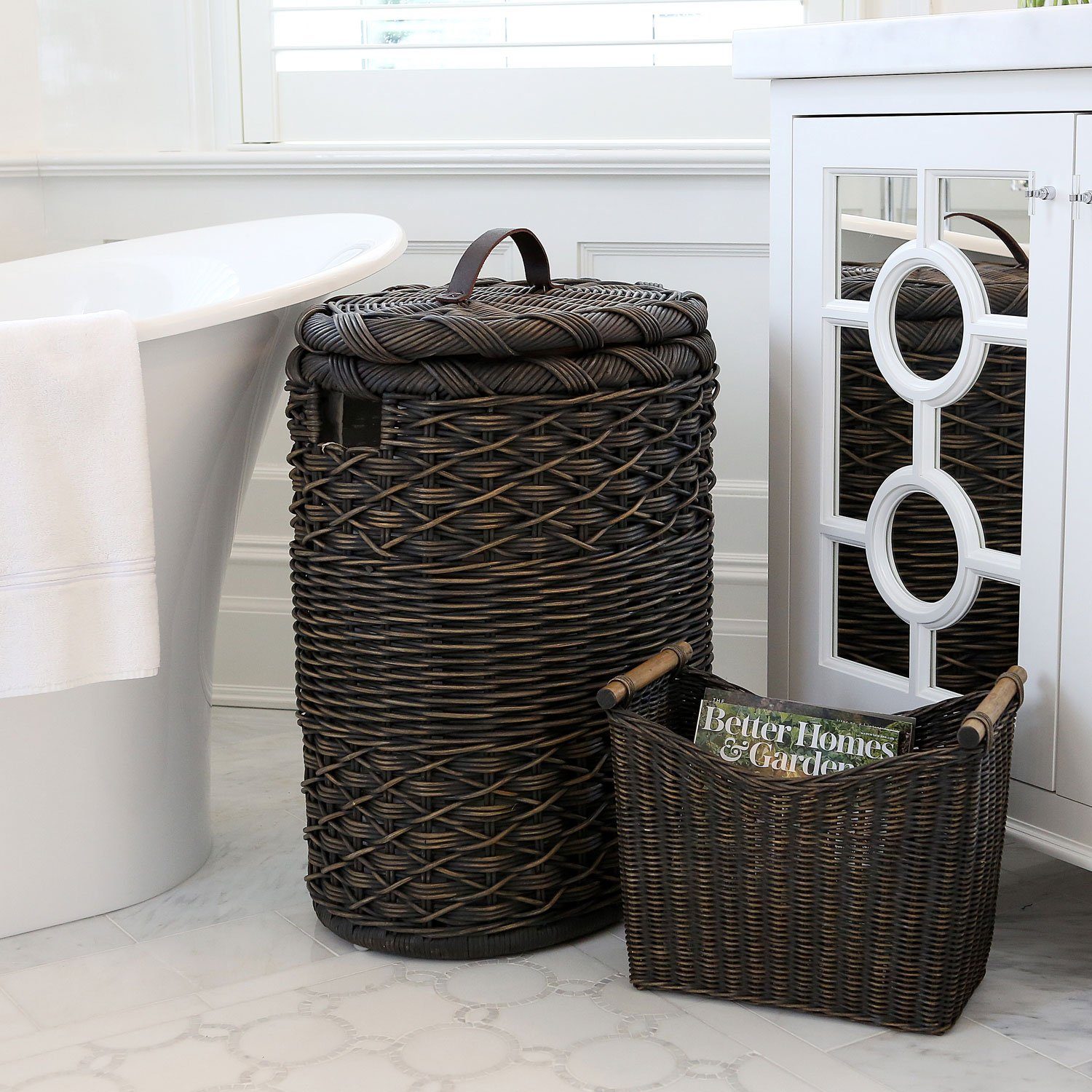 Narrow Handwoven Wicker Magazine Basket - Image 6