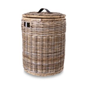 Round Natural Wicker Laundry Hamper with Practical Detail